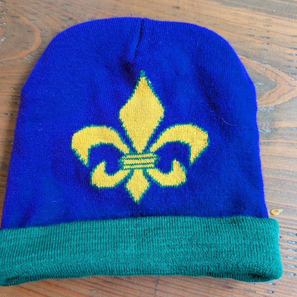 Kids Blue and Green Beanie with Fleur-de-lis Design